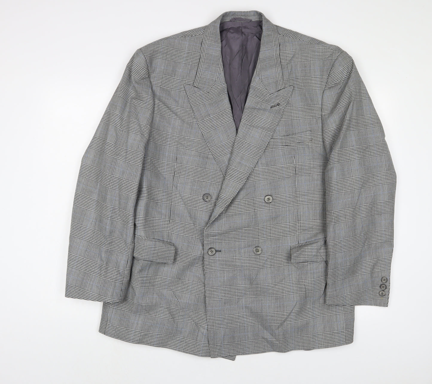 Skopes Mens Grey Plaid Wool Jacket Suit Jacket Size 44 Regular