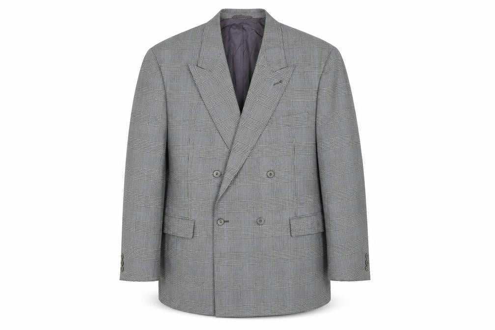 Front view of Skopes men’s grey plaid wool jacket suit jacket, size 44, regular