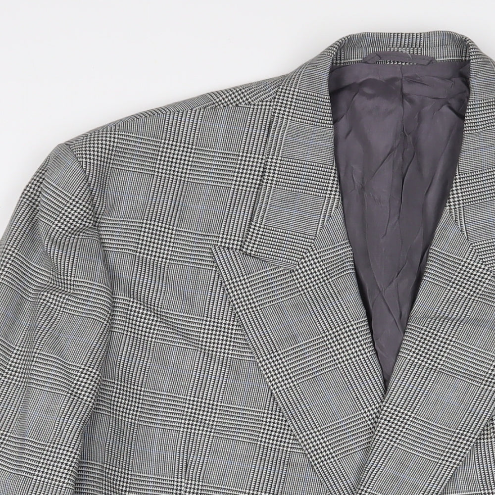 Skopes Mens Grey Plaid Wool Jacket Suit Jacket Size 44 Regular