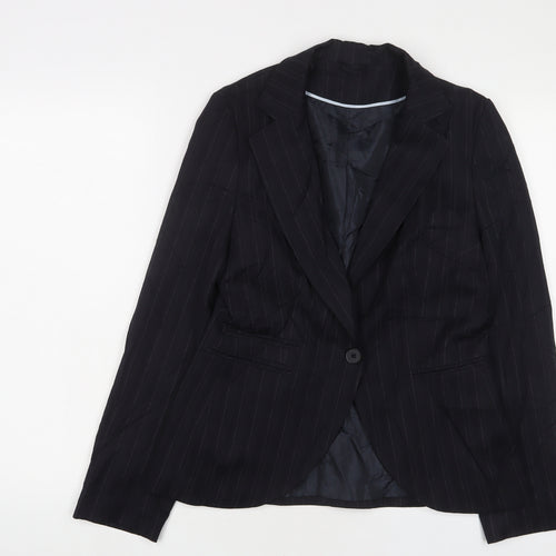 BAY Womens Blue Striped Jacket Blazer Size 12 Button