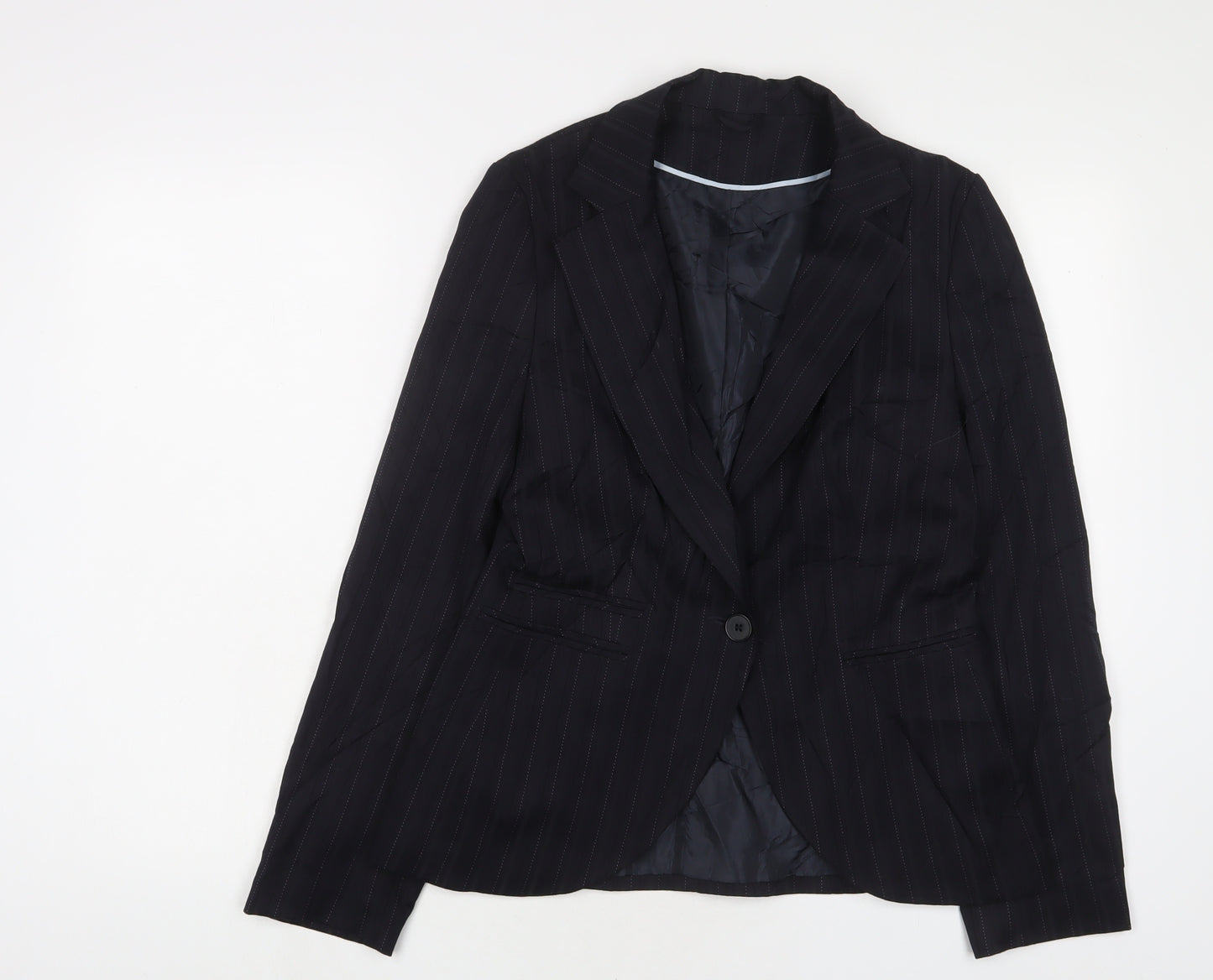 BAY Womens Blue Striped Jacket Blazer Size 12 Button