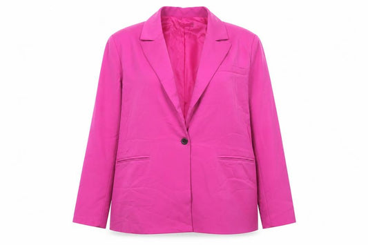 Front view of PRETTYLITTLETHING women’s pink jacket blazer, size UK 8, button
