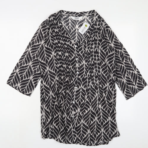 Newport Mansions Womens Black Geometric Polyester Basic Blouse Size S V-Neck - S/M