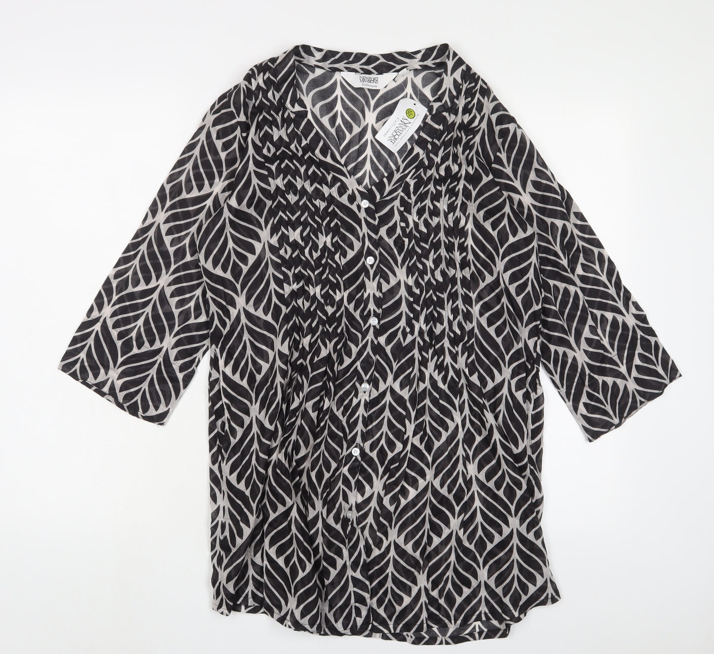 Newport Mansions Womens Black Geometric Polyester Basic Blouse Size S V-Neck - S/M