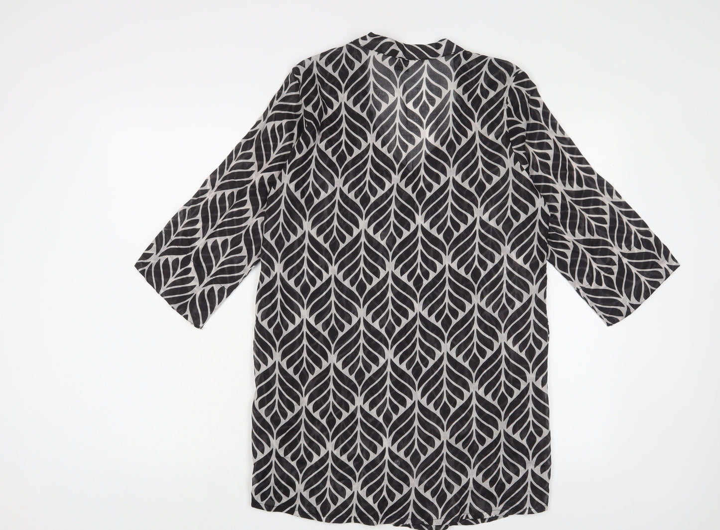 Newport Mansions Womens Black Geometric Polyester Basic Blouse Size S V-Neck - S/M