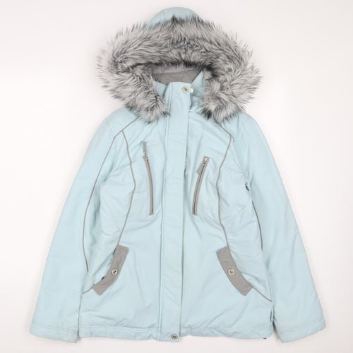 Per Una Womens Blue Parka Coat Size S Zip - Zip Pockets