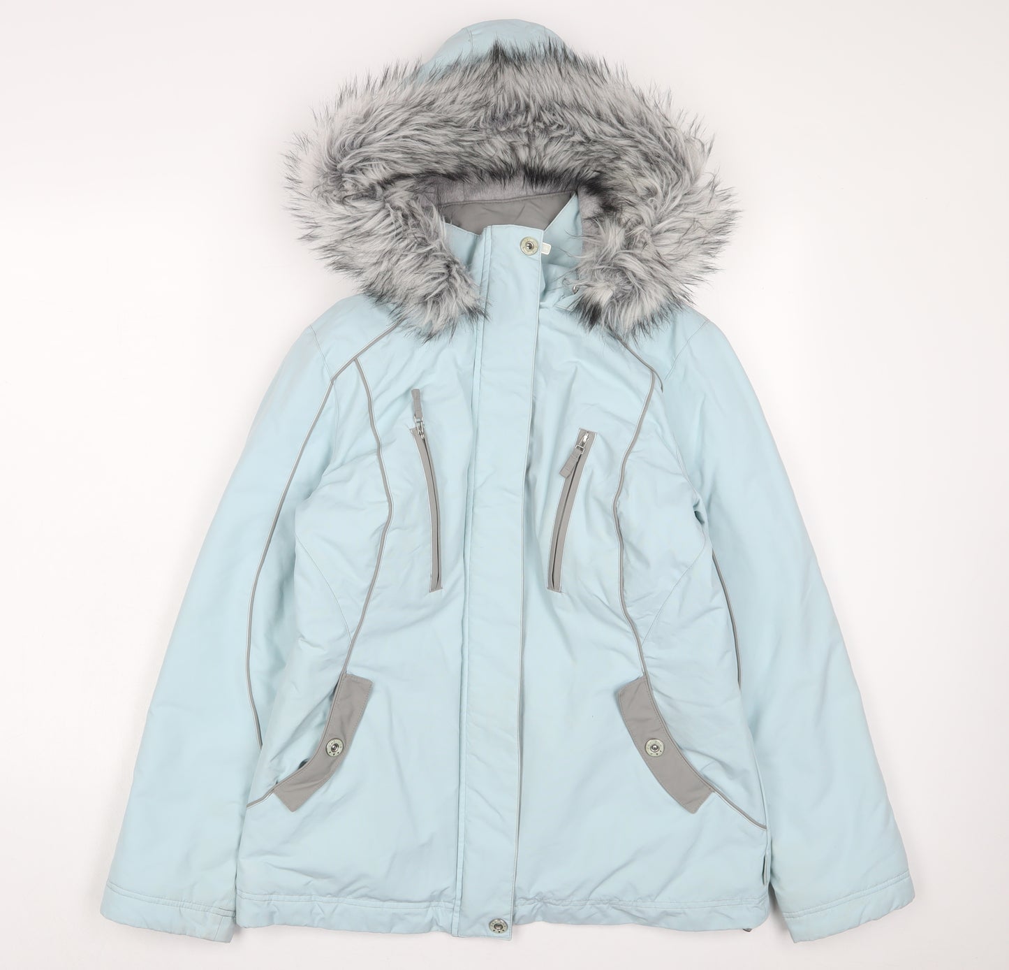 Per Una Womens Blue Parka Coat Size S Zip - Zip Pockets