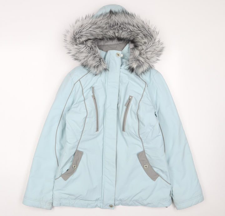 Per Una Womens Blue Parka Coat Size S Zip - Zip Pockets