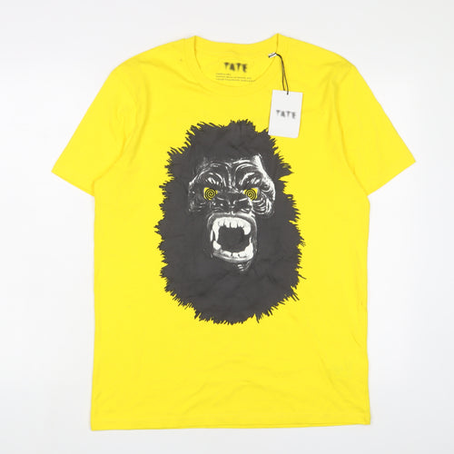 Guerrilla Girls Womens Yellow Cotton Basic T-Shirt Size M Crew Neck