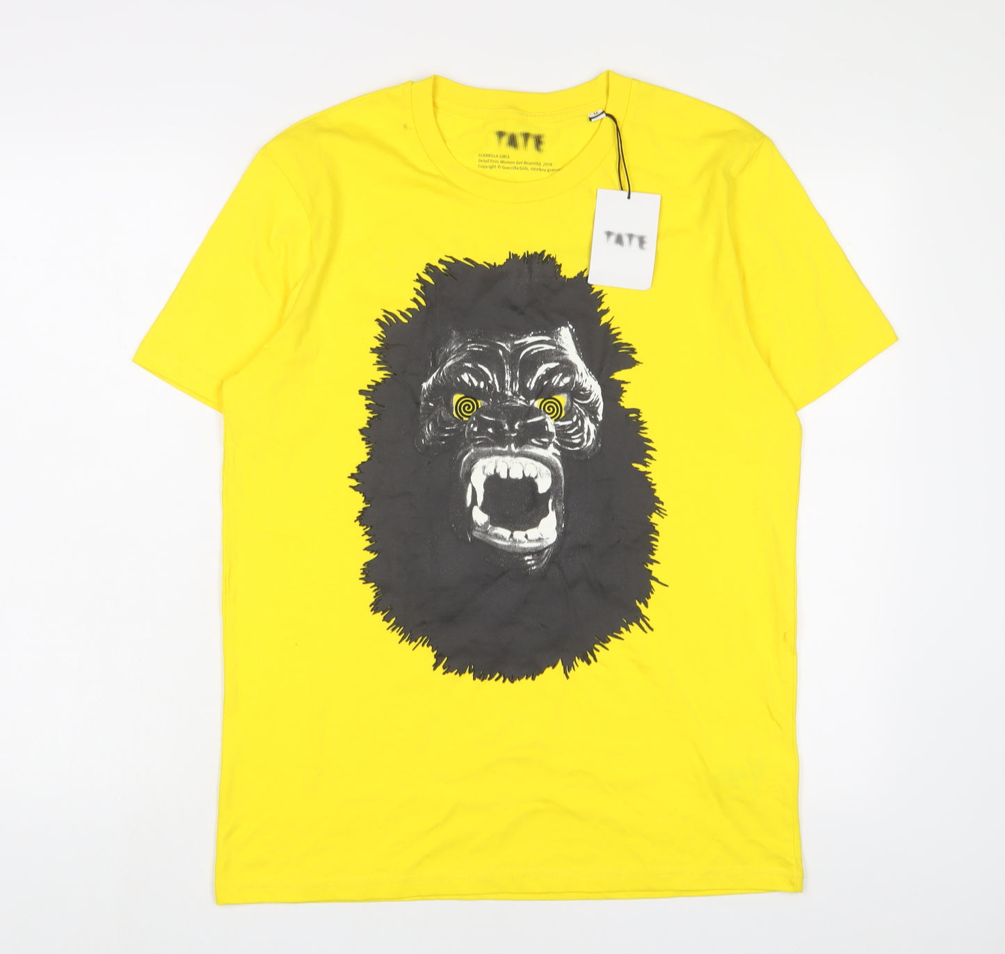 Guerrilla Girls Womens Yellow Cotton Basic T-Shirt Size M Crew Neck