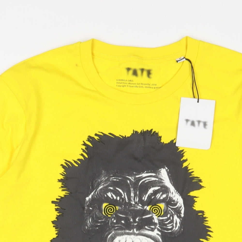 Guerrilla Girls Womens Yellow Cotton Basic T-Shirt Size M Crew Neck