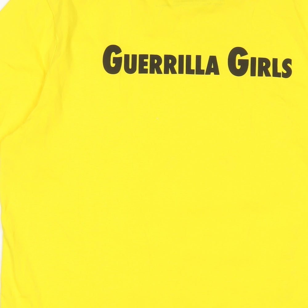 Guerrilla Girls Womens Yellow Cotton Basic T-Shirt Size M Crew Neck