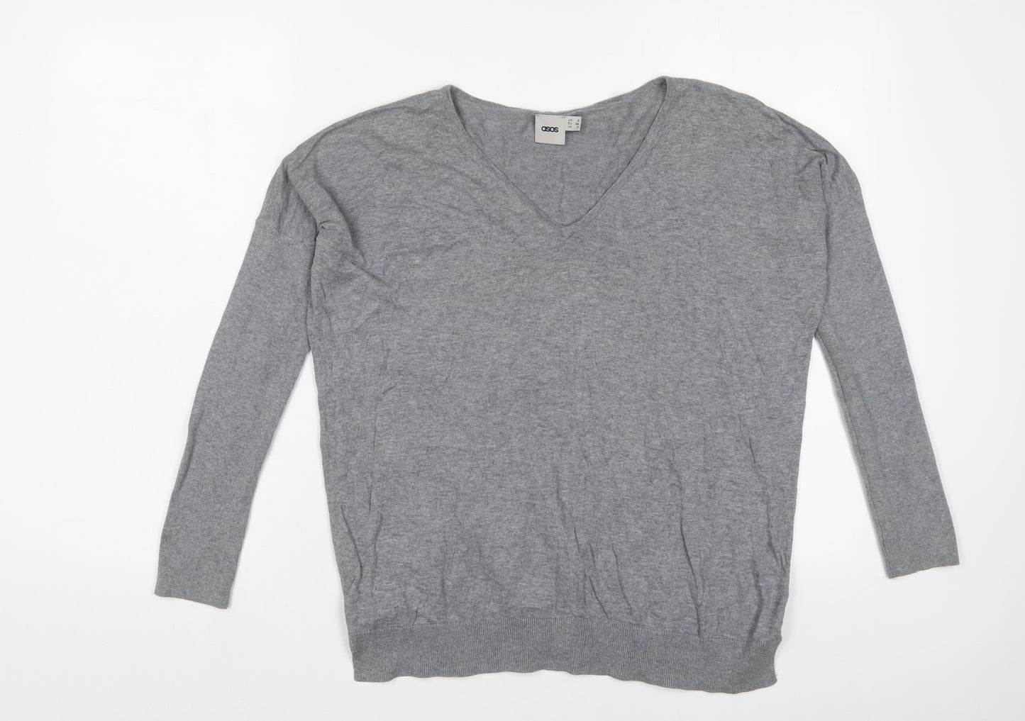 ASOS Womens Grey V-Neck Cotton Pullover Jumper Size 6