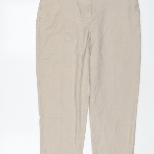 H&M Womens Beige Polyester Trousers Size 12 L25 in Regular Hook & Eye