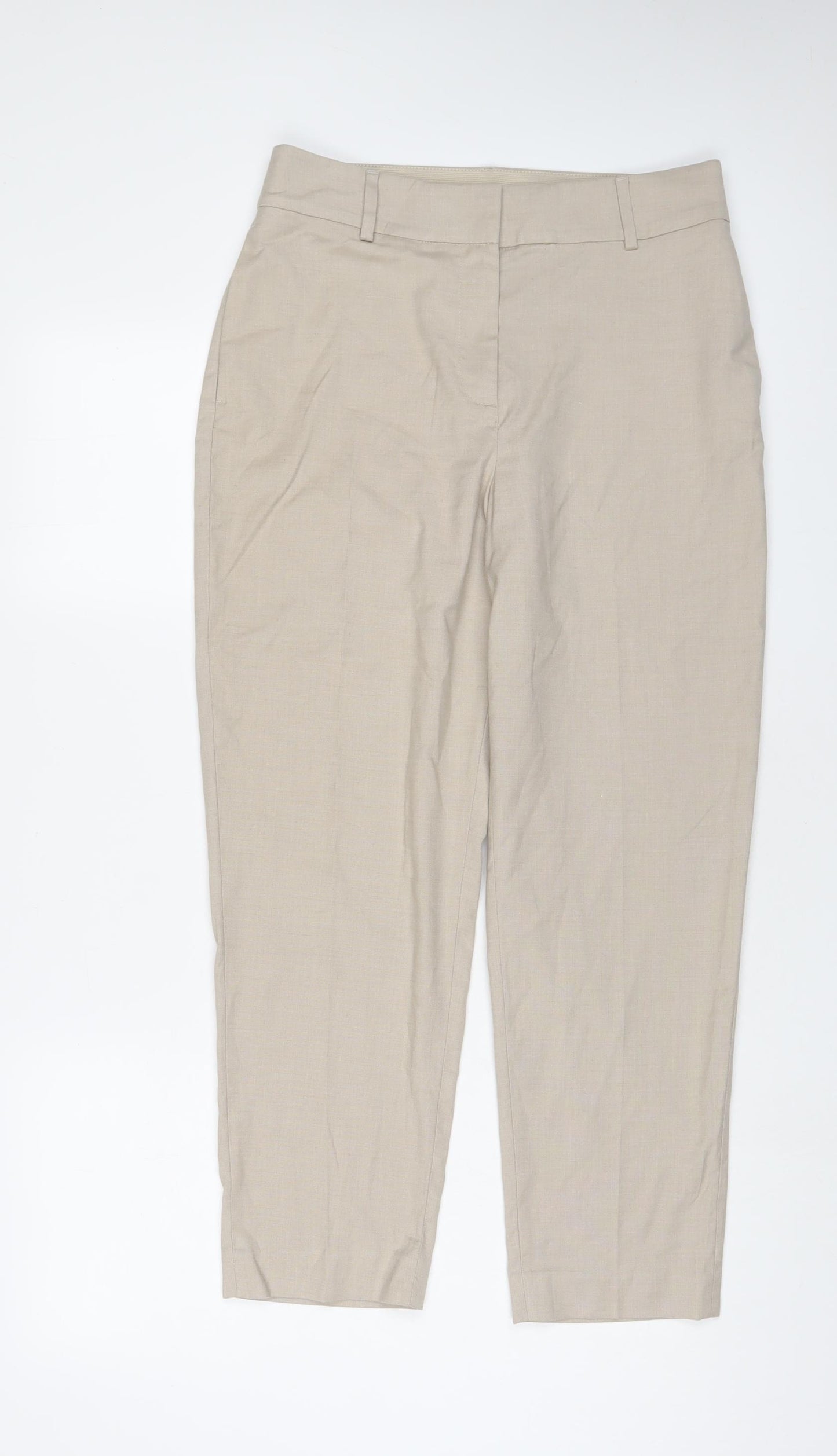 H&M Womens Beige Polyester Trousers Size 12 L25 in Regular Hook & Eye