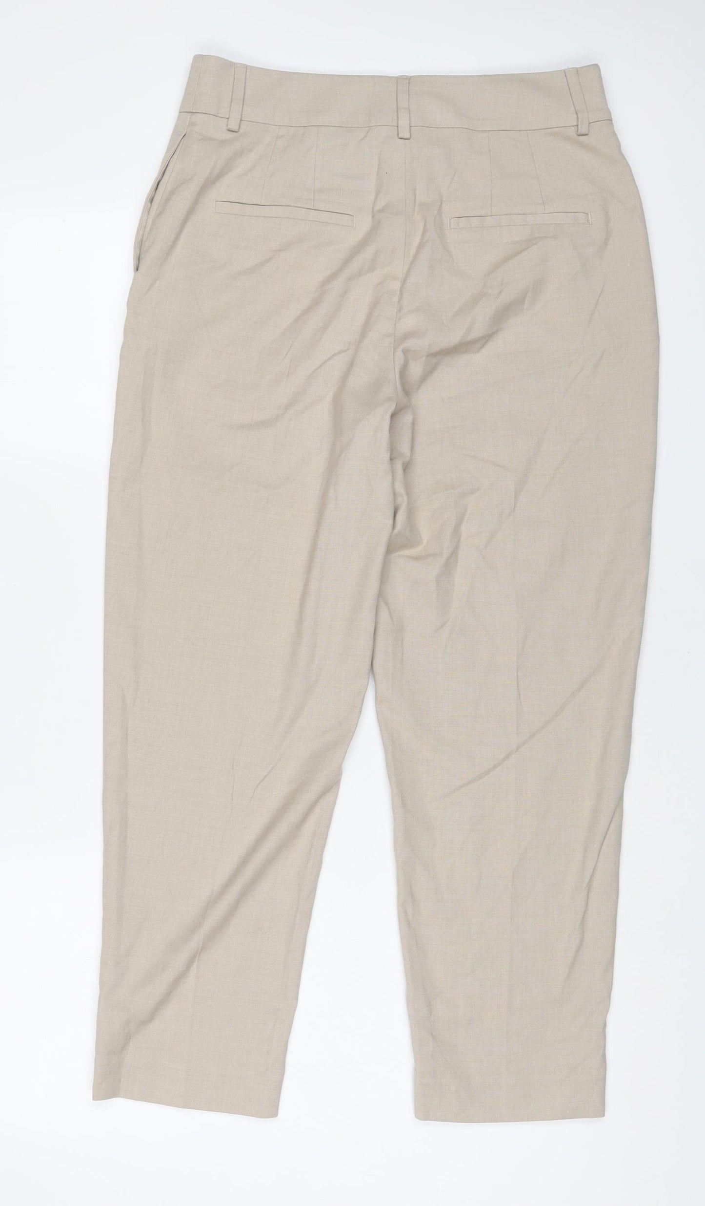 H&M Womens Beige Polyester Trousers Size 12 L25 in Regular Hook & Eye