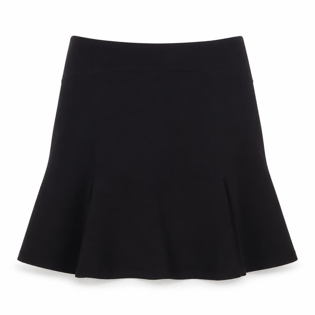 Front view of Sticky Fingers women’s black polyester a-line skirt, size UK 16, zip