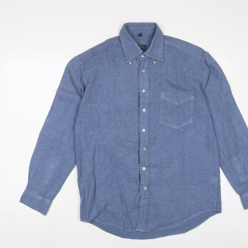 Crewfield Mens Blue Cotton Button-Up Size M Collared Button