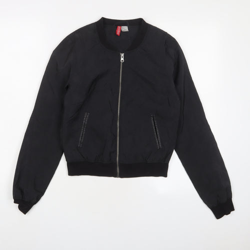 H&M Womens Black Bomber Jacket Jacket Size 6 Zip
