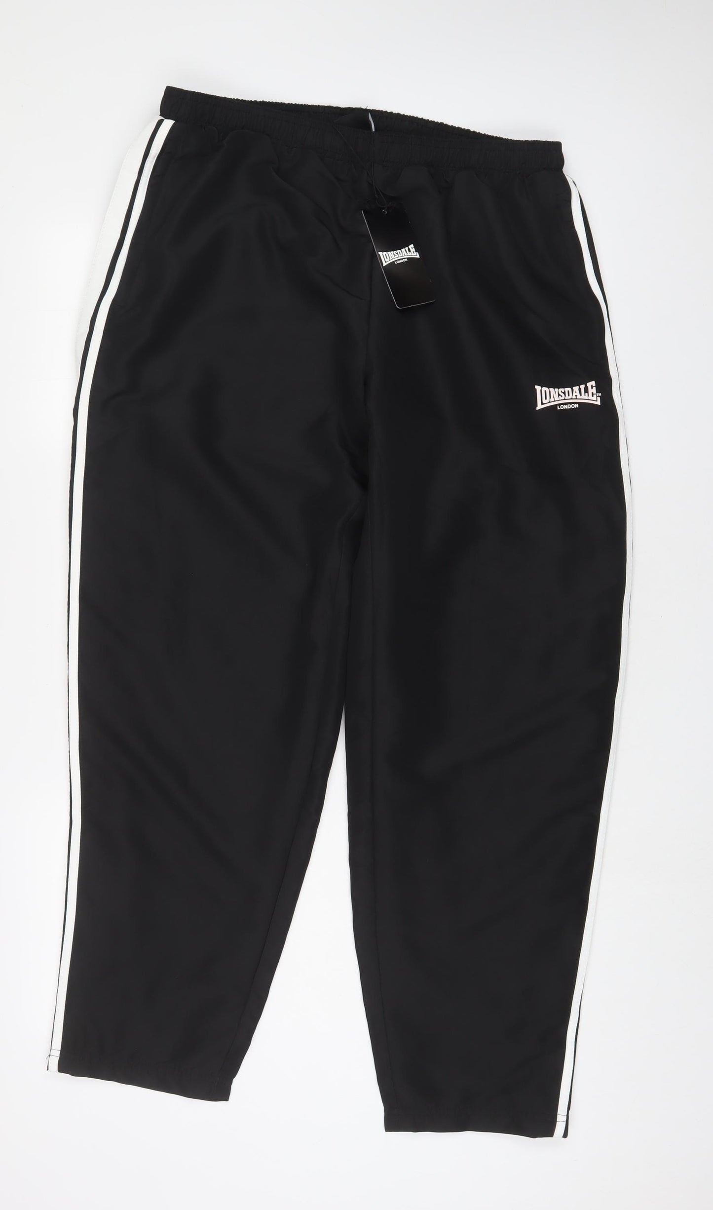 Lonsdale Mens Black Polyester Sweatpants Trousers Size L L30 in Regular Drawstring