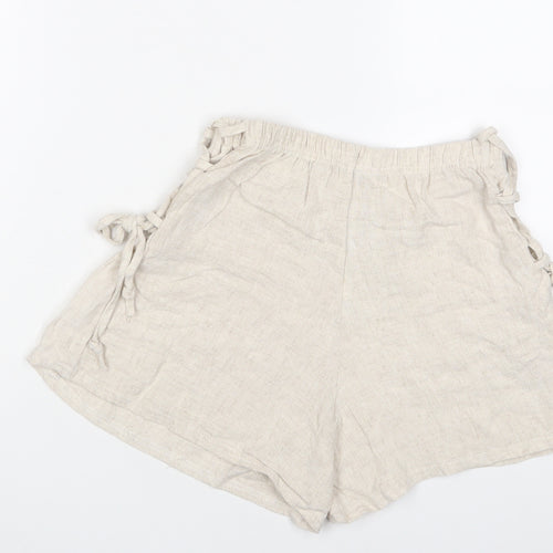 PRETTYLITTLETHING Womens Beige Linen Basic Shorts Size 10 L3 in Regular Pull On