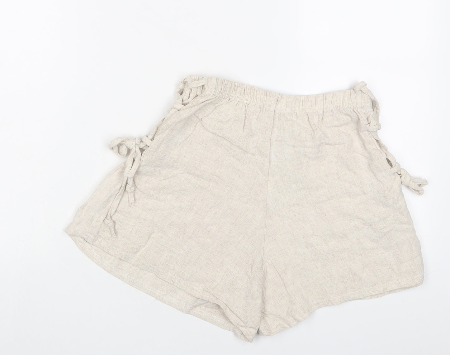 PRETTYLITTLETHING Womens Beige Linen Basic Shorts Size 10 L3 in Regular Pull On