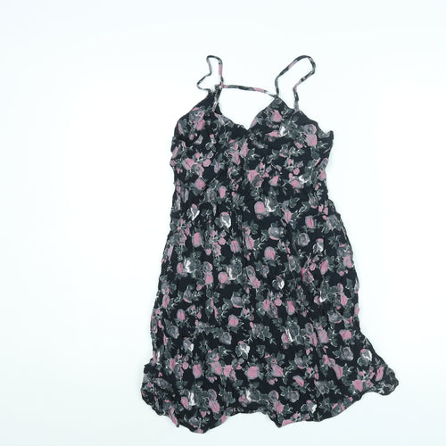 Pins & Needles Womens Black Geometric Viscose Mini Size M V-Neck Pullover