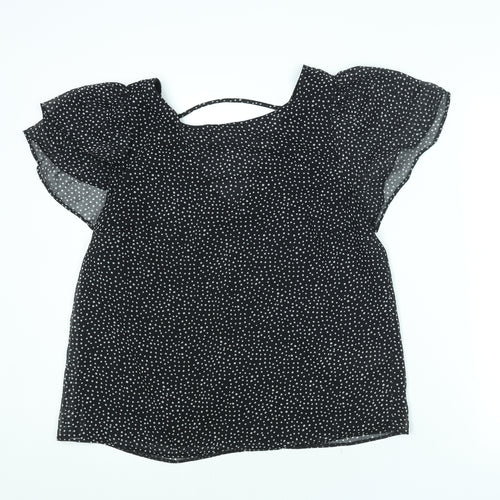 Dorothy Perkins Womens Black Polka Dot Polyester Basic Blouse Size 14 Round Neck
