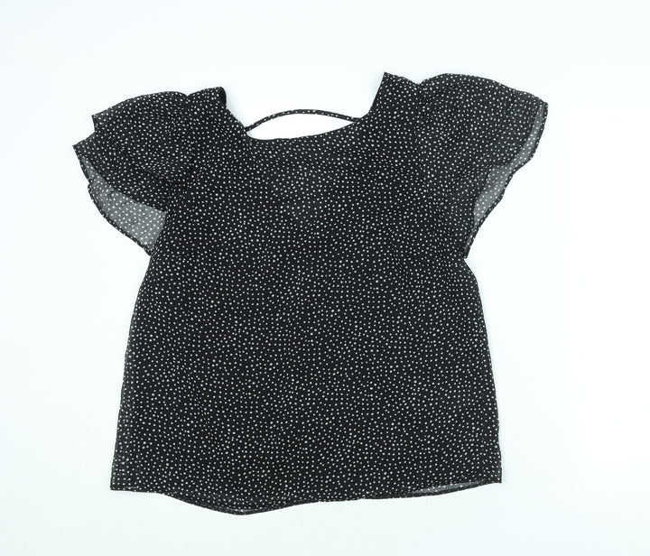 Dorothy Perkins Womens Black Polka Dot Polyester Basic Blouse Size 14 Round Neck