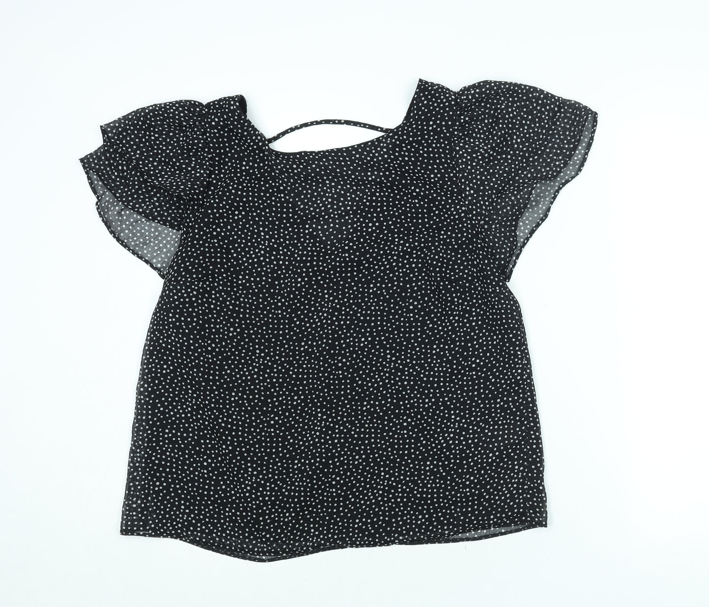 Dorothy Perkins Womens Black Polka Dot Polyester Basic Blouse Size 14 Round Neck