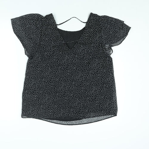 Dorothy Perkins Womens Black Polka Dot Polyester Basic Blouse Size 14 Round Neck