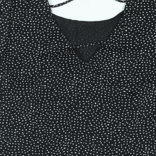 Dorothy Perkins Womens Black Polka Dot Polyester Basic Blouse Size 14 Round Neck