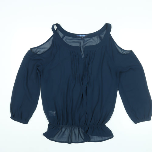 NEXT Womens Blue Polyester Basic Blouse Size 12 V-Neck - Cold Shoulder Semi Sheer