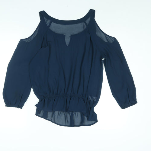 NEXT Womens Blue Polyester Basic Blouse Size 12 V-Neck - Cold Shoulder Semi Sheer
