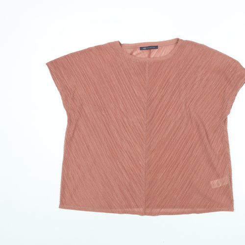 Marks and Spencer Womens Pink Polyester Basic Blouse Size 14 Round Neck