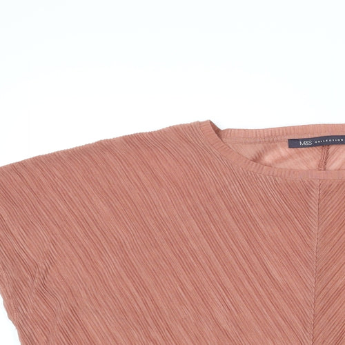 Marks and Spencer Womens Pink Polyester Basic Blouse Size 14 Round Neck