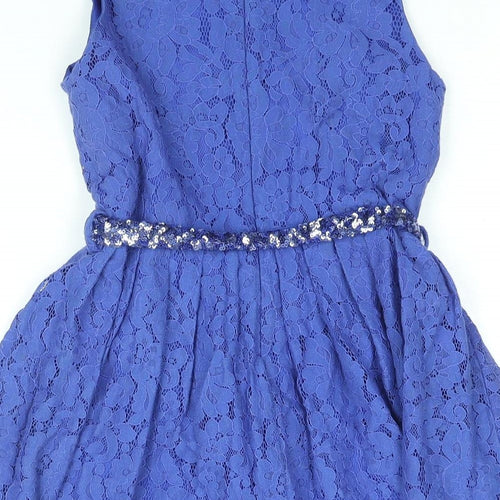 Autograph Girls Blue Polyamide Fit & Flare Size 8-9 Years Round Neck Zip - Sequin Belt