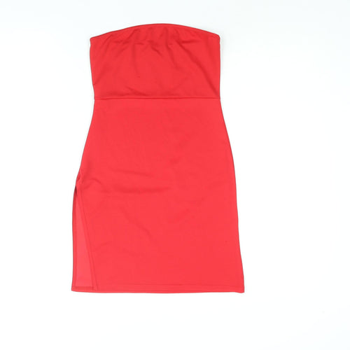 PRETTYLITTLETHING Womens Red Polyester Mini Size 6 Square Neck Pullover - Side Slit
