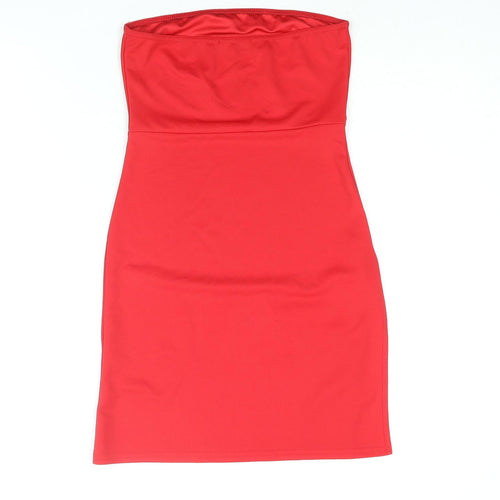 PRETTYLITTLETHING Womens Red Polyester Mini Size 6 Square Neck Pullover - Side Slit