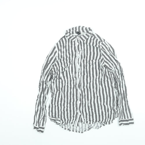 Divided by H&M Womens White Striped Viscose Basic Button-Up Size 6 Collared
