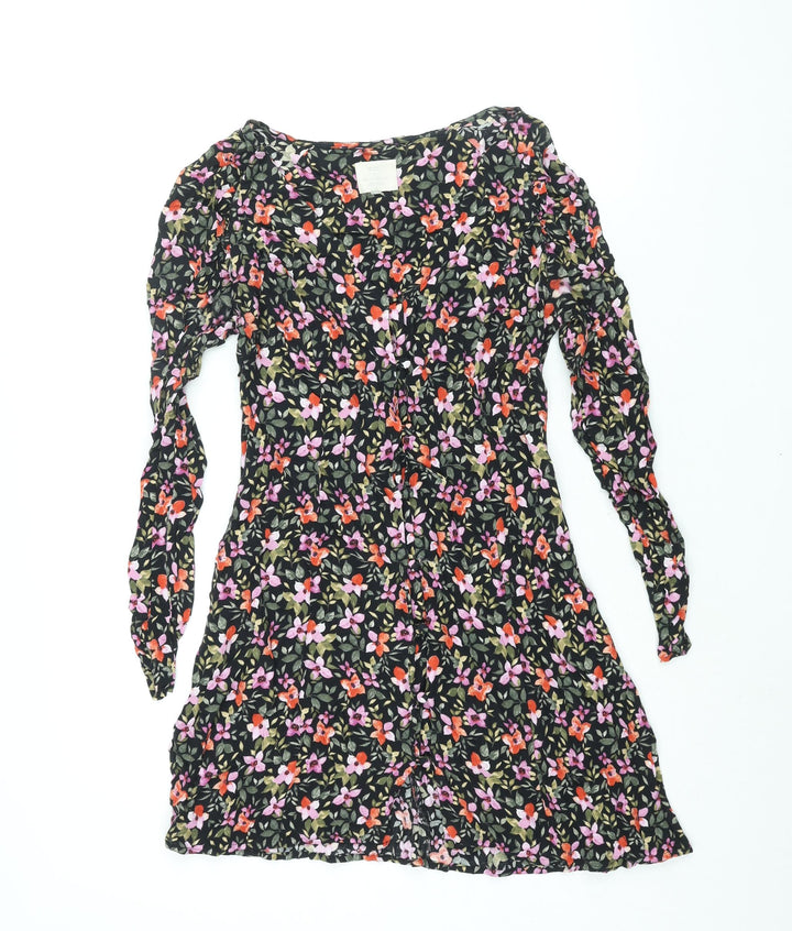 Pins & Needles Womens Multicoloured Floral Viscose A-Line Size S V-Neck Button