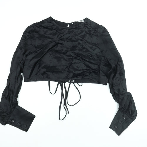 Zara Womens Black Viscose Basic Blouse Size L Round Neck