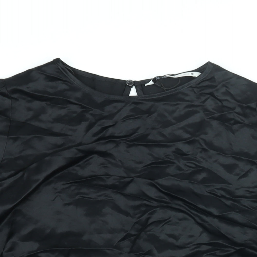 Zara Womens Black Viscose Basic Blouse Size L Round Neck