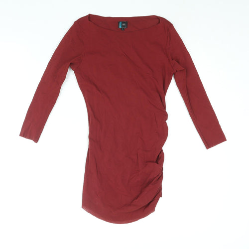 Formes Paris Womens Red Polyester Basic Blouse Size 8 Boat Neck - Rouched