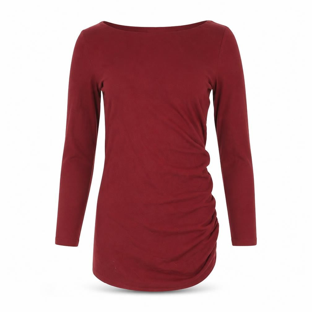 Front view of Formes Paris women’s red polyester basic blouse, size UK 8, boat neck - rouched