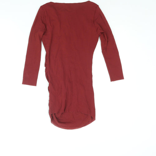 Formes Paris Womens Red Polyester Basic Blouse Size 8 Boat Neck - Rouched
