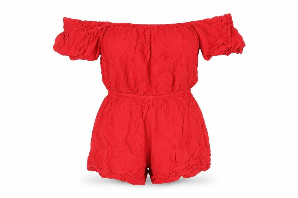 Front view of Divided by H&M women’s red viscose playsuit one-piece, size UK 10, pullover