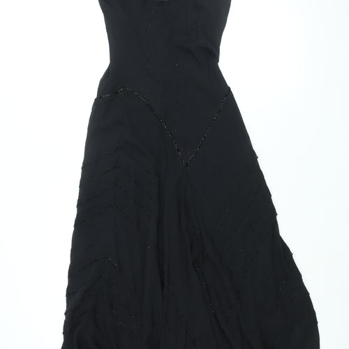 Wallis Womens Black Silk Slip Dress Size 14 Boat Neck Pullover - Beaded