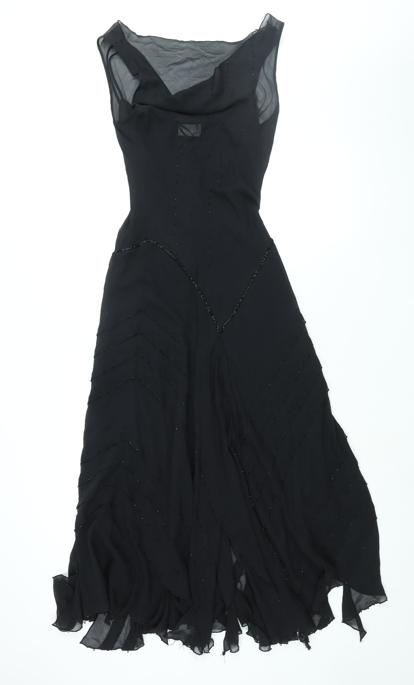 Wallis Womens Black Silk Slip Dress Size 14 Boat Neck Pullover - Beaded