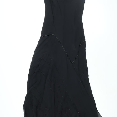 Wallis Womens Black Silk Slip Dress Size 14 Boat Neck Pullover - Beaded